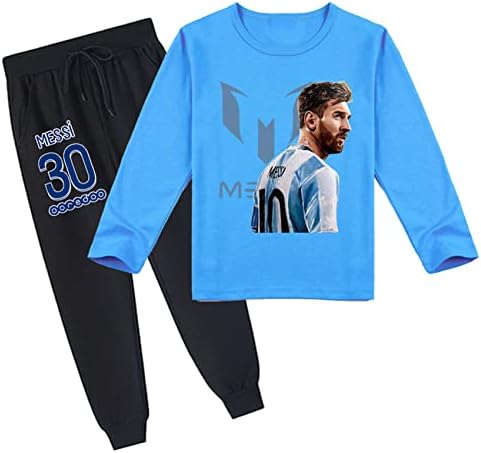 ATEECP Boy Birds Messi Crew Neck Tops Superover שרוול ארוך ומכנסי ג'וג'ר ילד 2 PCS סט אימוץ גרפי