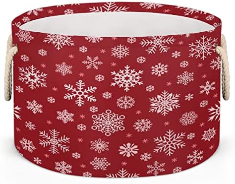 פתית שלג חורפית חג המולד אדום סלים עגולים גדולים לאחסון סלי כביסה עם ידיות סל אחסון שמיכה לסל מדפי אמבטיה פחים