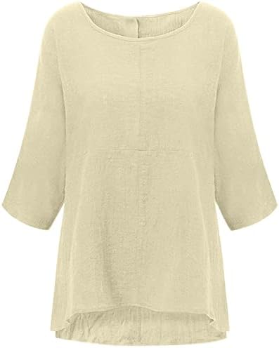 חולצת T גדולה לנשים צוואר עגול 3/4 שרוולים חולצה קלה משקל מוצק רופף צמרות 2023 בגדי ים קיץ
