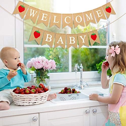 ריינלימון יוטה יוטה בברכה תינוק באנר עם תות תינוק מקלחת מסיבת גבתון זר קישוט