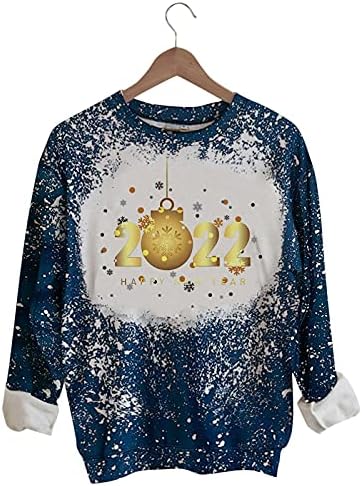 נשים צווארון עגול חולצות אופנה החג שמח מודפס רופף סוודר חולצות ארוך שרוולים גרפי מקרית חולצות