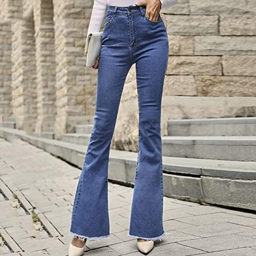 מכנסי ג'ינס עם מג'ינס עם גופי גבול גבוהים של נשים קרוע