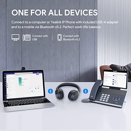 Yealink BH72 Lite אוזניות אלחוטיות, צוותים/זום מוסמך, אוזניות Bluetooth עם מיקרופון, סטריאו, זרוע מיקרופון