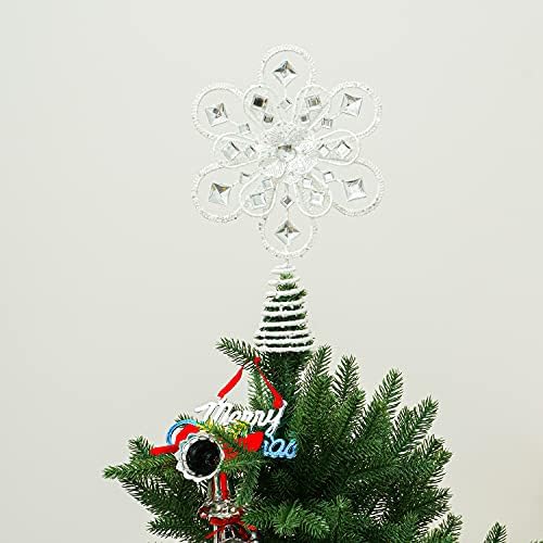 טופר עץ חג המולד, נצנצים פתית שלג סילבר מתכת כוכב טופר מושלם לכל גודל עץ חג המולד קישוט לחג או תפאורה