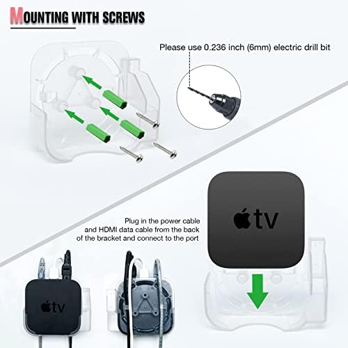 Puuuci Apple TV Mount תואם לכל Apple TVS - סוגר הר קיר שקוף עם מחזיק מרחוק מתאים לכל Apple TV 4K