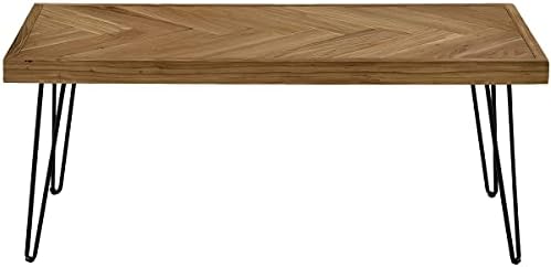 שולחן קפה דינגז הרכבה קלה שולחן תה שולחן קוקטייל לסלון עם דפוס שברון ורגלי סיכת ראש ממתכת, טבע מחוספס