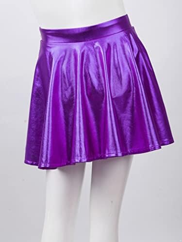 חצאית קפלים מתכתית מתכתית מבריקה עם מכנסיים קצרים מובנים לתלבושת למסיבת ריקוד בלט