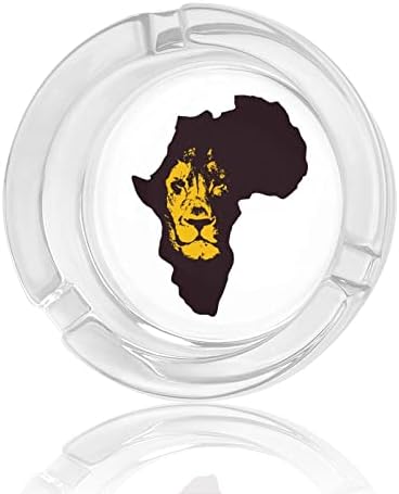 מפת אפריקה עם זכוכית אריה מעשנת סיגריות סיגריות סיגריות עגול מגש אפר מארז לחיצוניות מקורה