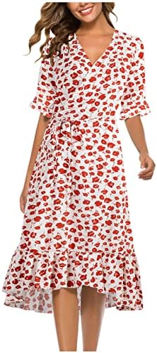 נשים קיץ שמלות מקרית צווארון פאף שרוול שמלה חמוד פרחוני הדפסת מקסי שמלת אופנה לפרוע מכפלת אונליין זורם