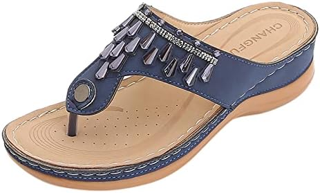 נשים ריינסטון טריז סנדלי בוהמי קליפ הבוהן שקופיות נעלי בית עם קשת תמיכה קיץ חוף כפכפים עבור גברת