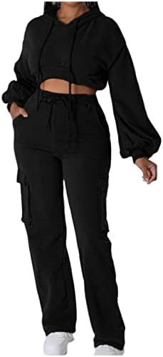 נשים רצים סט 2 חתיכה טרנינג שרוול פנס הסווטשרט ומכנסי טרנינג אימונית סלעית יבול חולצות תרגיל סט תלבושת