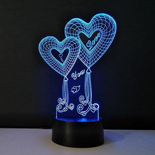 2 Love Hearts אפקט חזותי תלת מימדי 7 צבעים משנה USB LED LEADY Light Labp Laby Labin Leak לקישוט המתנה