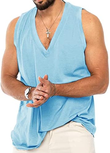 גופיות מזדמנות לגברים ללא שרוולים V צוואר חולצות חולצות כושר לחולצות לאימון מיכלי חוף קיץ