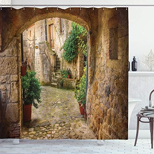 וילון מקלחת נוף אמבסון, נוף מדלת אחרת בסגנון עתיק אבן כפר טוסקנה איטלקי עמק, עיצוב אמבטיה בד בד עם ווים, 69