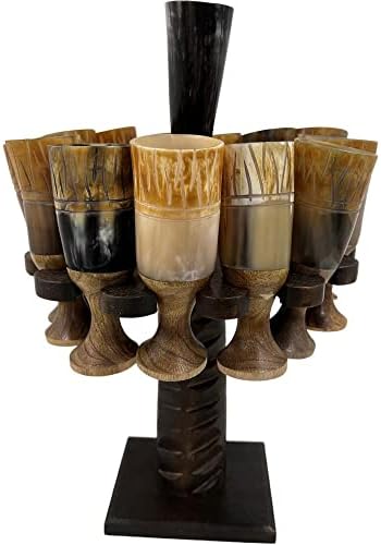 בעבודת יד טבעי קרן עץ יין שתיית גביע ייחודי עיצוב עם מעמד עץ גביע אותנטי מימי הביניים בהשראת