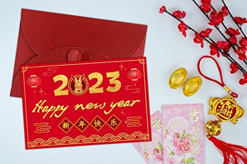 Patcee כרטיס שנה טובה סינית טובה 2023 שנה של כרטיסי הברכה של הארנב עם מעטפה 2023 מצחיק סיני שנה חדשה מתנות כרטיס