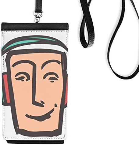 רישום פנים של אוזניות ליהנות מארנק טלפון ארנק תלייה ניידת כיס שחור