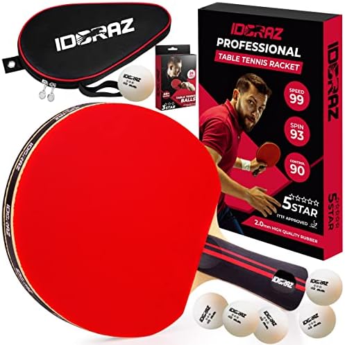 משוט טניס שולחן מקצועי של Idoraz עם מארז מחבט נשיאה וכדורי פינג לבן 24 פאק