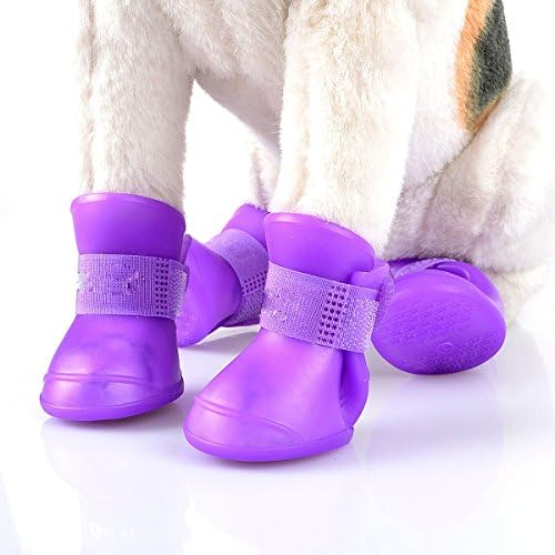 Qweqwe 4 יח 'מגפי כלבים אטומים למים נעליים גור גשם שאינו החלקה על כלבים בינוניים וקטנים, כלבים גדולים