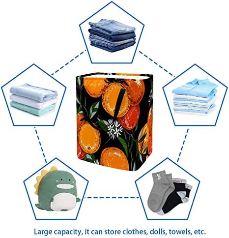 תפוזים בשלים הדפס סל כביסה מתקפל, סלי כביסה עמידים למים 60 ליטר אחסון צעצועי כביסה לחדר שינה בחדר האמבטיה במעונות