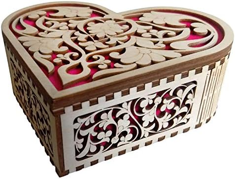 קופסת עץ בצורת ויקטוריה בצורת לב עם קופסת מזכרת בעבודת יד ורודה דמוית קטיפה