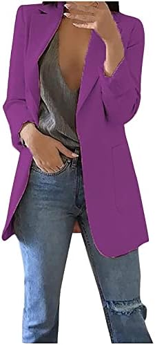 קרדיגנים ארוכים לנשים בצבע אחיד כיס שרוול ארוך קרדיגן בלייזר מעיל משרד חליפת קרדיגן חליפת ז'קט ארוך