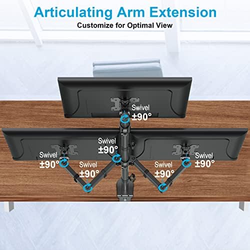 מעמד צג משולש, גובה מתכוונן צג שולחן הרכבה מתאים לשלושה מסכי מחשב בגודל 17 עד 32 אינץ', זרוע צג מוערמת