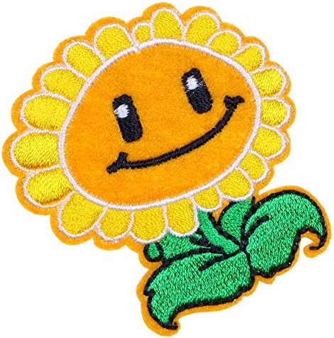 Jpt - חמניות צהובות חיוך חיוך מצויר קריקטורה רקום אפליקציה ברזל/תפור על טלאים תגית טלאי לוגו חמוד
