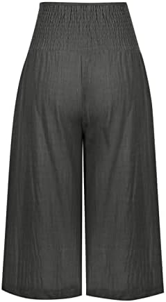 נשים גבוהה מותן קפלים טרקלין מכנסיים מוצק צבע קל משקל קיץ מכנסיים עם כיסים
