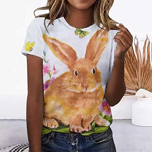 Divertido Conejo Pascua Camiseta Ropa Damas Lindo Manga Corta Blusa Camisetas Moda Verano Cuello Redondo