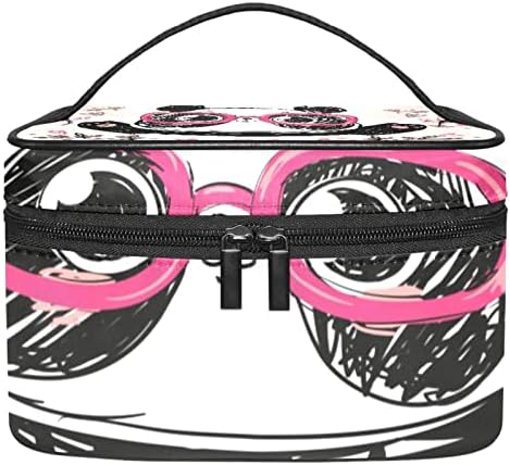 תיק איפור של משקפי פנדה מצוירים חמודים לנשים בנות תיקי קוסמטיקה עם תיק מארגן איפור נעים