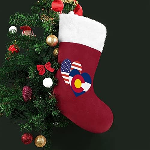 דגל לב אמריקאי בקולורדו גרב חג המולד גרב קלאסי קישוטי תלייה שקית ממתקים של שרוול לבן לקישוטים