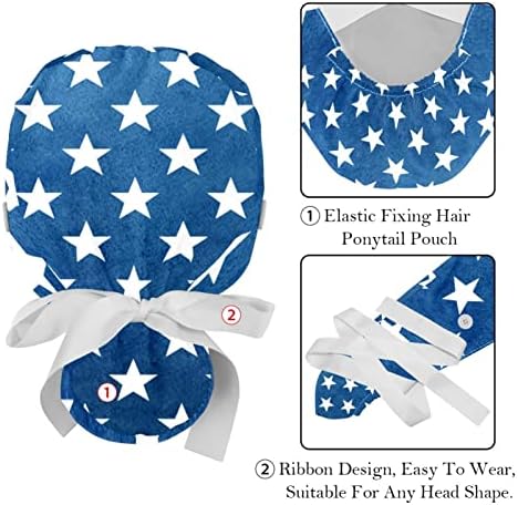 2 חתיכות ביישן דפוס חד -קרן כוכבים כחולים כובעים עובדים עם כפתורים כובע בופנט אלסטי עם רצועת זיעה