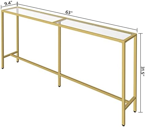 שולחן קונסולת זהב 63ליטר, שולחן ספה מזכוכית מחוסמת, שולחן כניסה מודרני, קל להרכבה, מסגרת פלדה, לסלון,