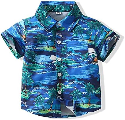 בנים תינוקות כפתורים למטה חולצות הוואי מצוירת הדפסת סרטים דקיקים עם שרוול קצר שרוול מגניב חולצה