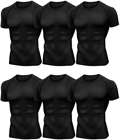 6 חבילות חולצות דחיסה של שרוול קצר של גברים.