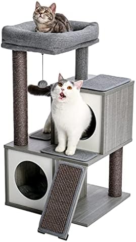 מגדל חתולי עץ חתולים מודרניים הכולל עמודי גירוד מכוסים סיסל, דירה מרווחת ומוט גדול לחתולים קטנים