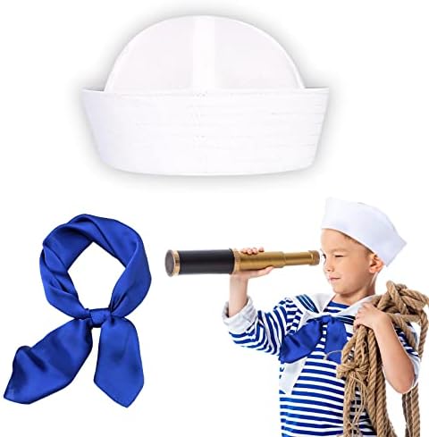 לבן סיילור כובעי כחול צעיף, חיל הים קפטן כובעי יאכטה כובע עבור בני נוער ומבוגרים ספן ילד כובע תלבושות עבור