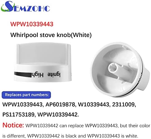 כפתור תנור WPW10339443 4 חבילה לבן מחייג לבן חוגה חלק החלפת חלק בדיוק מתאים לתנור טווח גזים מערבולת