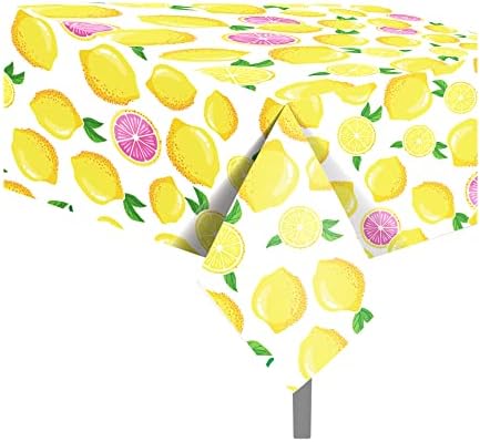 נה 2 יח ' מפת שולחן מפלסטיק לימון, כיסוי שולחן קיץ מלבן חד פעמי צהוב בד שולחן עמיד למים למסיבת