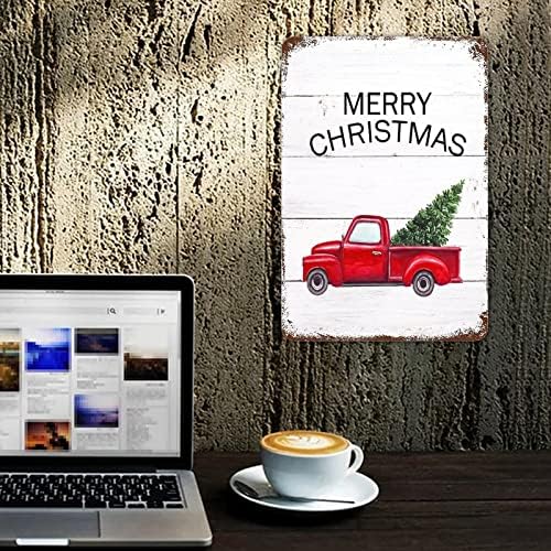 עיצוב חג המולד שלט אורן עץ אורן אדום משאית מתכת שלט ארז אורן גרלנד שלט פח כפרי בית חווה עיצוב חג לבר מסעדת