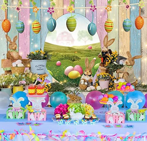 פסחא רקע באני ביצת ארנב צילום רקע אביב פסחא עץ קיר רקע צבעוני ביצים פרחוני ארנב קישוט יילוד מסיבת יום הולדת קישוט