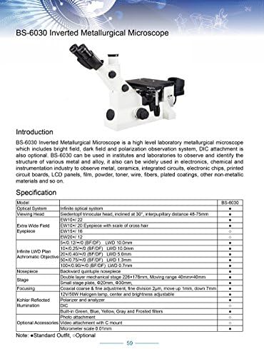 בסטסקופ ב-6030 מיקרוסקופ תרכובת טרינוקולרית מטלורגית הפוכה, עיניות פי 10, יעדי תוכנית אינסוף, הגדלה