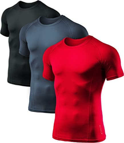 Athlio 1 או 3 חבילה של חולצות דחיסה עם שרוול קצר יבש של גברים, חולצות טריקו ספורט ספורט, חולצות אימון