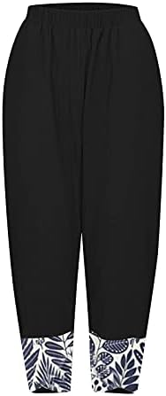מכנסי קפרי מזדמנים לנשים מכנסי טרנינג פשתן רגל רחבה צבע אחיד בתוספת גודל פלוס מכנסי פיג'מה עם כיסים