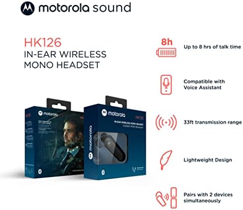 אוזניות מוטורולה Bluetooth - HK126 אוזניות מונו אלחוטיות באוזן לשיחות קוליות ברורות - עיצוב קל ונוח - זמן דיבורים