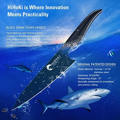 Hihoki 8.5 סכין שף סופר חד עם נדן -סדרת כריש שחור -גרמנית פחמן גבוה 1.4116 נירוסטה -סכין בישול מטבח, חמצון