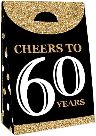 נקודה גדולה של אושר יום הולדת 60 למבוגרים - זהב-תיק לטובת מתנת יום הולדת-קופסאות טובות למסיבות-סט של 12