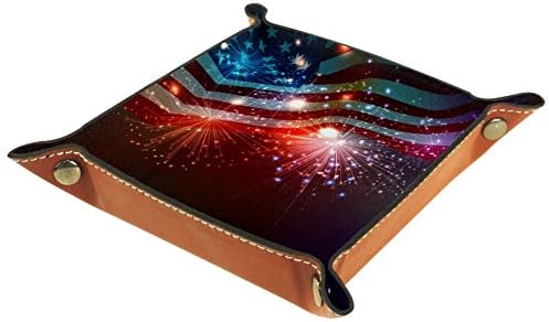 מגשי שולחן משרדיים, זיקוקים דגל ארה 'ב 4 ביולי יום העצמאות, מגש שרות עור קופסאות סוראז' מגש קטן למשרד הביתי