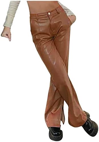 מכנסי עור דמויי נשים וינטג 'פיצול המותניים הגבוה